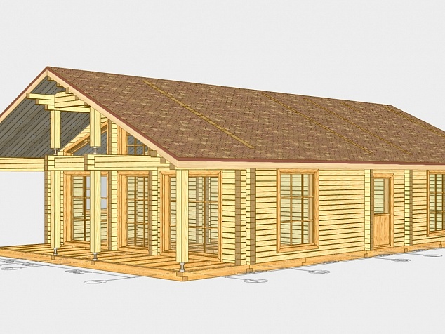 Проект 565-190 Дом с верандой 8,5х13,5м из профилированного бруса